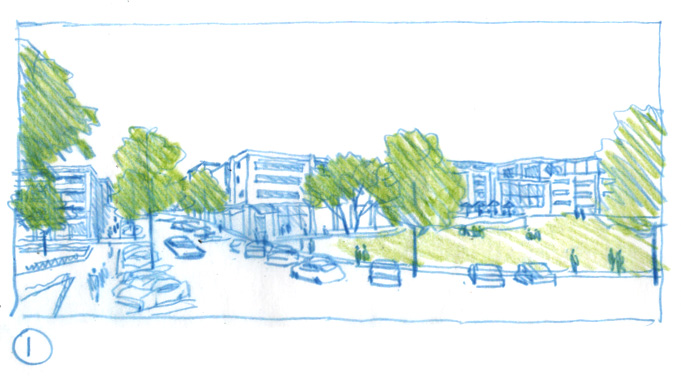Village Green & Retail Concept Sketch 1